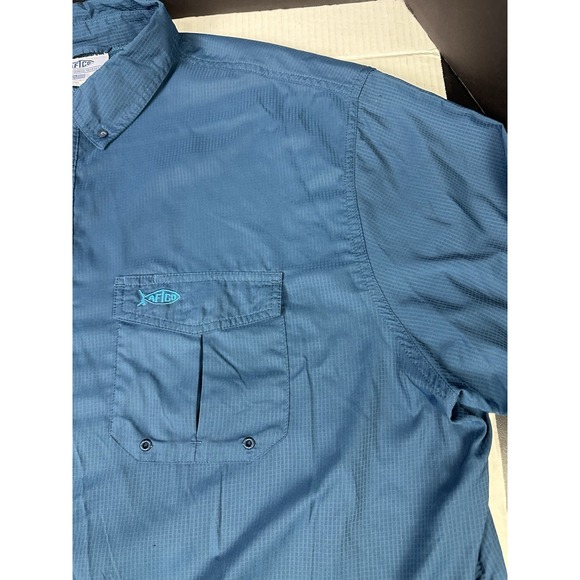 AFTCO Shirt Mens 2XL Blue Aftech SS Button Up Stretch Vented Fishing Outdoor - Picture 2 of 7